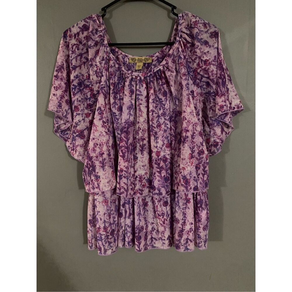 Nine West Vintage America Collection Lilac/Floral Tiered Short Sleeve Top XS